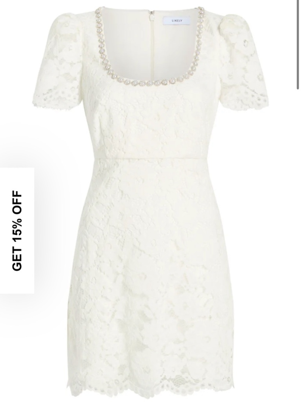 Likely Isa White Lace Mini Dress with Embellished Scoop Neck